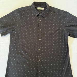 Depart West Button Up Shirt | Men’s M | Black White Geometric Print | Short Slee